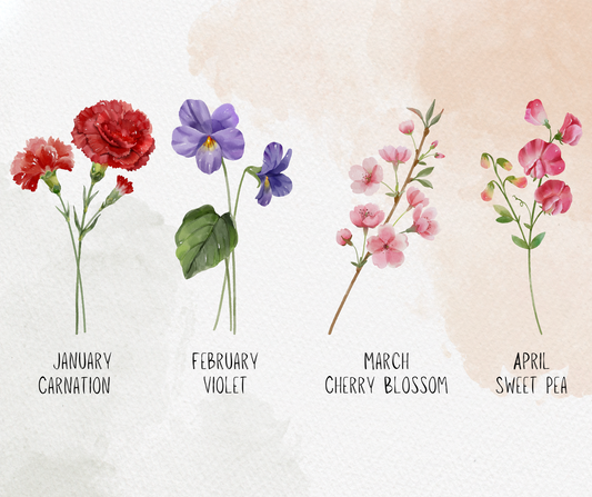 Custom Birth Month Flower Family Bouquet, Watercolor birth flowers with frame