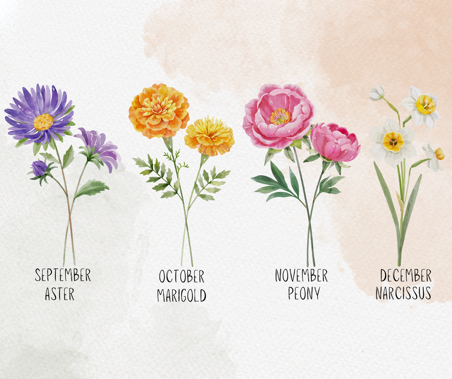 Custom Birth Month Flower Family Bouquet, Watercolor birth flowers with frame