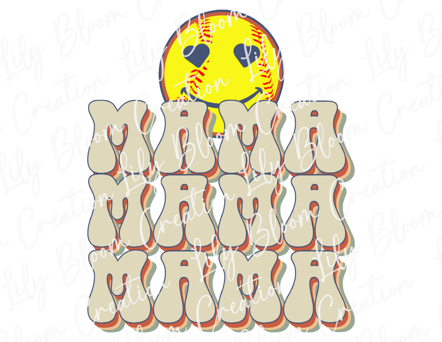 Softball MAMA w/ Smiley Face