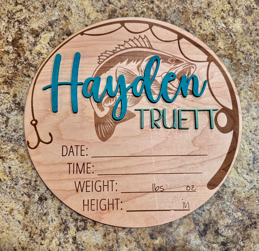 11.5in Personalized Wooden Birth Announcement