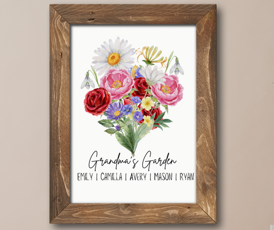 Custom Birth Month Flower Family Bouquet, Watercolor birth flowers with frame